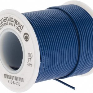 CONSOLIDATED ELECTRONIC WIRE & 22 AWG, 7 Strand, 100' OAL, Tinned Copper Hook Up Wire 818-6-100