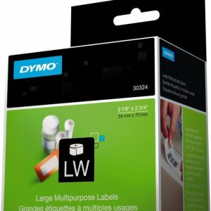 DYMO Label Maker Label: White, 2-3/4" OAL, 2-1/8" OAW, 320 per Roll, 1 Roll 30324