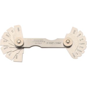 SPI Radius Gage Set: Stainless Steel, 1/32 to 17/64" Radius, 1/64" Graduation, 16 pc 14-174-7