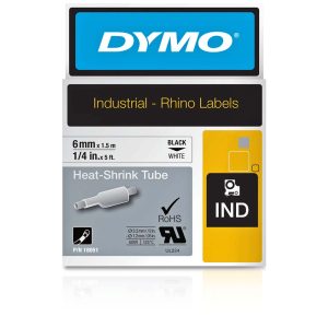 DYMO Label Maker Label: White, Heat Shrinkable Polyolefin, 60" OAL, 1/4" OAW 18051