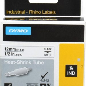 DYMO Label Maker Label: White, Heat Shrinkable Polyolefin, 60" OAL, 1/2" OAW 18055