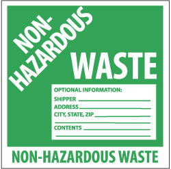 ACCUFORMNMC Hazardous Material Label: "Non-Regulated Waste Optional Information: Shipper___, Address___, City, State, Zip___, Contents___", Square, 6" Wide, 6" High HW5AL