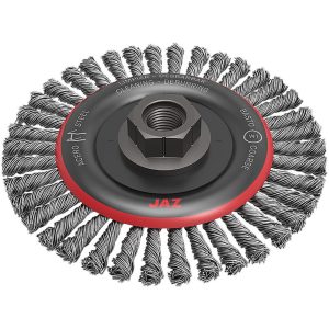 JAZ USA Wheel Brush: 4" Wheel Dia, 3/16" Face Width, 0.0200" Wire Dia, Knotted Stringer Bead Twist 41052B