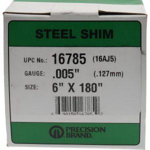 PRECISION BRAND Shim Stock: 0.005'' Thick, 180'' Long, 6" Wide, Steel 16785