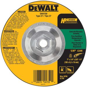 DEWALT Depressed Grinding Wheel: Type 27, 7" Dia, 1/4" Thick, Silicon Carbide DW4759