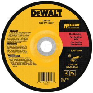 DEWALT Depressed Grinding Wheel: Type 27, 7" Dia, 1/4" Thick, 7/8" Hole, Aluminum Oxide DW4719