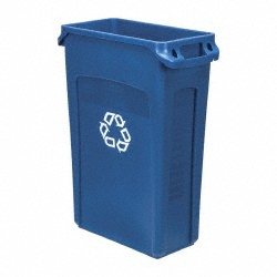 RUBBERMAID SLIM JIM Plastic Rectangular Recycling Bin/Trash Can with Venting Channels, 23 Gal, Blue FG354007BLUE