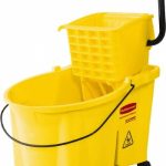 RUBBERMAID WaveBrake 44 Qt Side-Press Mop Bucket & Wringer Combo on Wheels with Foot Drain, Yellow FG618688YEL