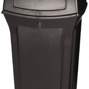 RUBBERMAID Ranger Trash Can with 2 Door Lid, 35 Gal, Black Plastic, Outdoor FG843088BLA