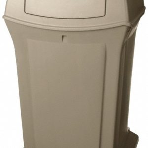 RUBBERMAID Ranger Trash Can with 2 Door Lid, 45 Gal, Beige Plastic, Outdoor FG917188BEIG