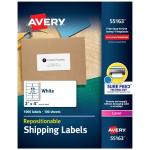 AVERY Label Maker Label: White, Paper, 4" OAL, 1,000 per Roll 55163