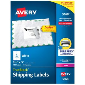 AVERY Label Maker Label: White, Paper, 5" OAL, 3-1/2" OAW, 400 per Roll 05168
