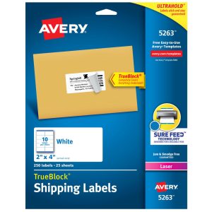 AVERY Label Maker Label: White, Paper, 4" OAL, 250 per Roll 05263