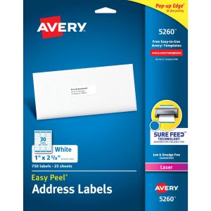 AVERY Label Maker Label: White, Paper, 2-5/8" OAL, 750 per Roll 05260