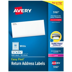 AVERY Label Maker Label: White, Paper, 1-3/4" OAL, 1/2" OAW, 8,000 per Roll 05167