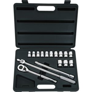 STANLEY Socket Set: Standard, 16 Pc, 1/2" Drive, 12.00 to 24.00 mm 85-956
