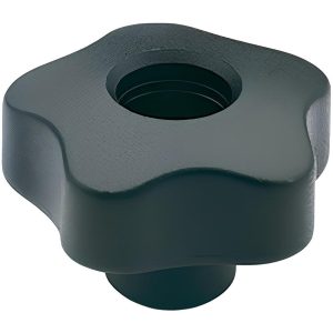 ELESA Lobed Knob: 2.4800" Head Dia, 5-Point, Glass Fiber Reinforced Technopolymer, Black 970018