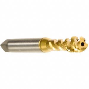 EMUGE Spiral Flute Tap: 5/16-18, UNC, 3 Flute, Modified Bottoming, 2B Class of Fit, Cobalt, TiN Finish BW553700.5010