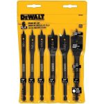 DEWALT Drill Bit Set: Spade Drill Bits, 6 Pc, 1" Drill Bit Size, 0 &deg;, Carbon Steel DW1587