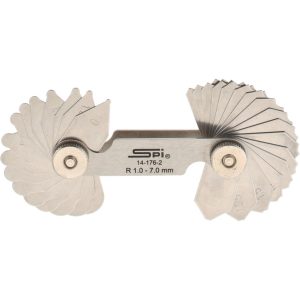 SPI Radius Gage Set: Stainless Steel, 1 to 7 mm Radius, 0.25 mm Graduation, 34 pc 14-176-2