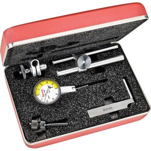 STARRETT Test Indicator Kit: 7 Pc, 0.02" Measuring Range, 1-3/8" Dial Dia, 0-5-0 Dial Reading 64218