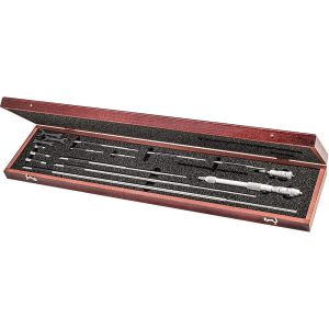 STARRETT Mechanical Inside Micrometer Set: 2 to 32" Range, 10 Extension Rods, Satin Chrome Finish 50554
