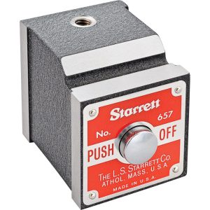 STARRETT Magnetic Indicator Base: 47.63 mm Base Length, 41.28 mm Base Width, 49.21 mm Base Height, with On, Off Switch 52757
