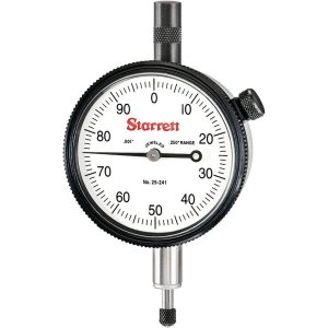 STARRETT Dial Drop Indicator: 0 to 0.25" Range, 0-100 Dial Reading, 0.001" Graduation, 2-1/4" Dial Dia 53271