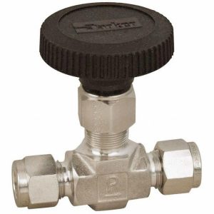 PARKER Needle Valve: Round Handle, Straight, 3/8" Pipe, Compression End, Stainless Steel Body, Polytetrafluoroethylene Seal 6A-V6LN-SS