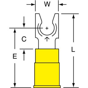 3M Standard Fork Terminal: Yellow, Nylon, Partially Insulated, #10 Stud, Crimp 7010349251