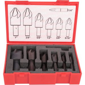 KEO Countersink Set: 7 Pc, 1/4 to 1" Head Dia, 6 Flute, 90 &deg; Included Angle 919-000-407