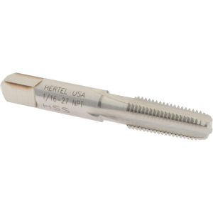 HERTEL Standard Pipe Tap: 1/16-27, NPT, 4 Flutes, High Speed Steel, Bright/Uncoated G127012-S