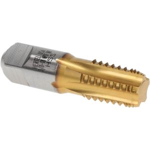 HERTEL 3/8-18 NPTF, 5 Flutes, TiN Coated, High Speed Steel, Interrupted Thread Pipe Tap R127450T-S