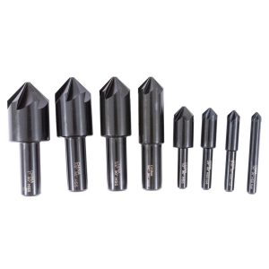 HERTEL Countersink Set: 8 Pc, 1/4 to 1" Head Dia, 6 Flute, 90 deg Included Angle GX89329841