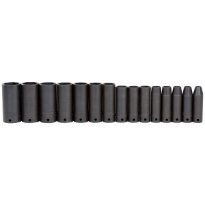 PROTO Socket Set: Deep Impact Thin Wall, 15 Pc, 1/2" Drive, 3/8 to 1-1/4" J74117