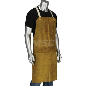 PIP Bib Apron: Welding, Cowhide Leather, 36" OAL, Straps with Side Release Buckles Closure 7010/36