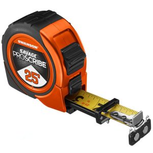 SAVAGE BY SWANSON Tape Measure: 25' Long, 1" Width, Yellow Blade SVPS25M1