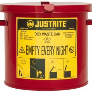 JUSTRITE 2 Gallon Capacity, Galvanized Steel Oily Waste Can 09200