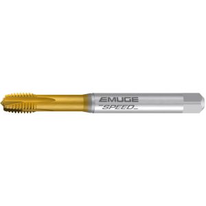 EMUGE Spiral Point Tap: 3/8-24 UNF, 4 Flutes, Plug Chamfer, 2BX Class of Fit, High-Speed Steel-E-PM, TiN-70 Coated BW138F01.5045