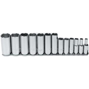 PROTO Socket Set: Deep, 13 Pc, 3/8" Drive, 1/4 to 1" J52114