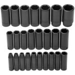 PROTO Socket Set: Deep Impact, 25 Pc, 1/2" Drive, 8.00 to 36.00 mm J74216